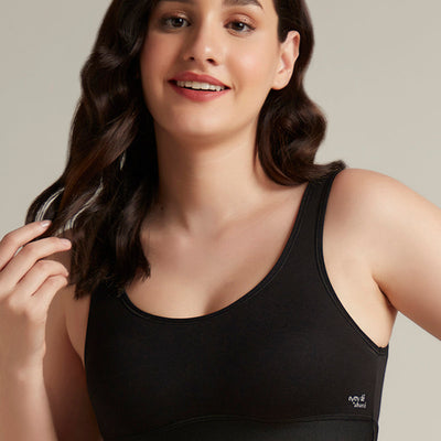 Easy Slip-On Non-Padded Non-Wired Cotton Bra - Black