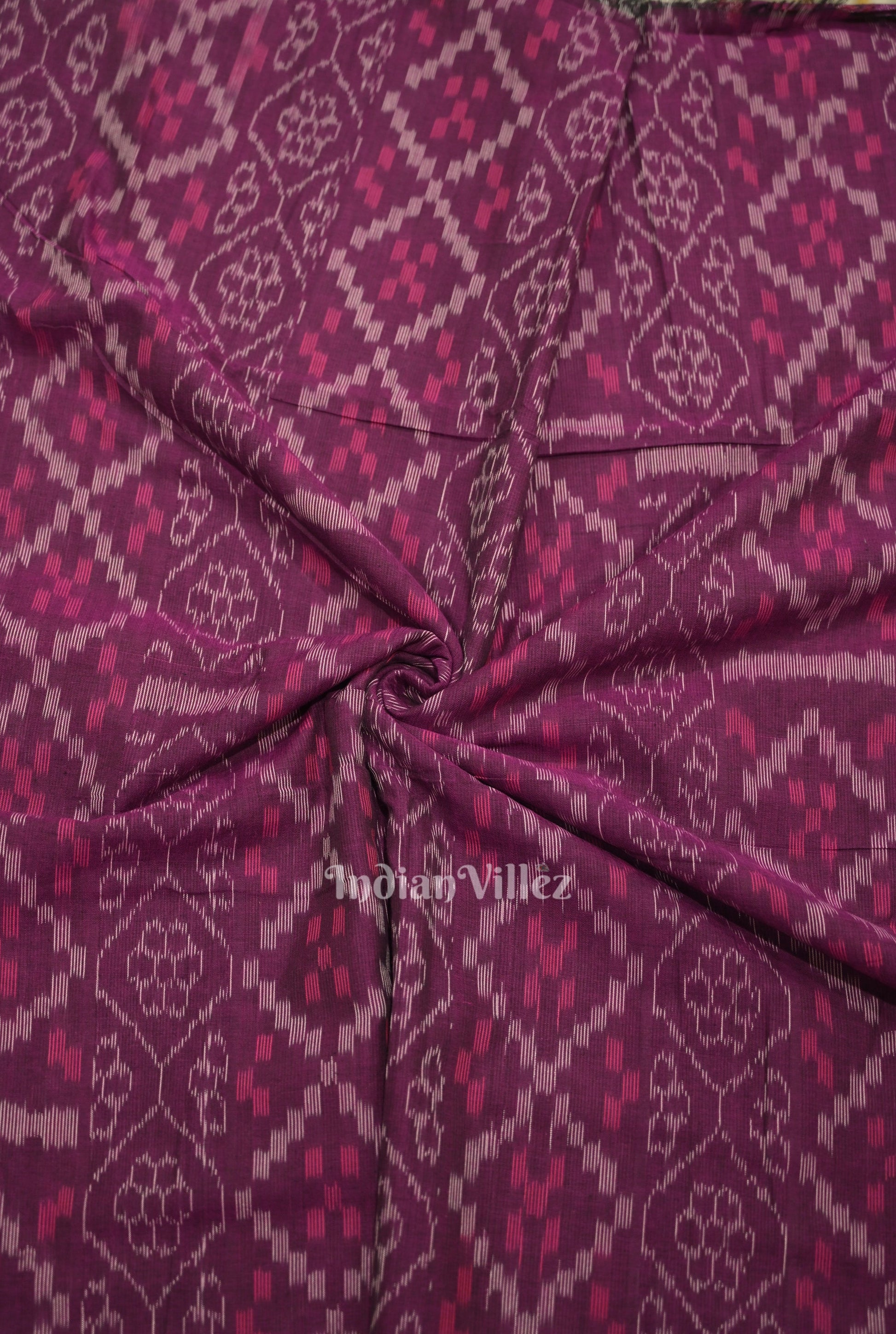 Purple Wine Flower Pasapali Sambalpuri Odisha Ikat Cotton Fabric