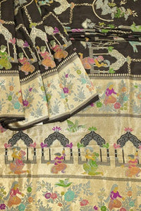 Black Brocade Tussar Khaddi Georgette Banarasi Handloom Silk Saree