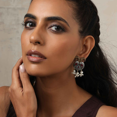 trueBrowns Silver Gold Tone Peacock Stud Earrings