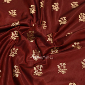 Deep Maroon Flower Motif Mashru Satin Silk Banarasi Saree