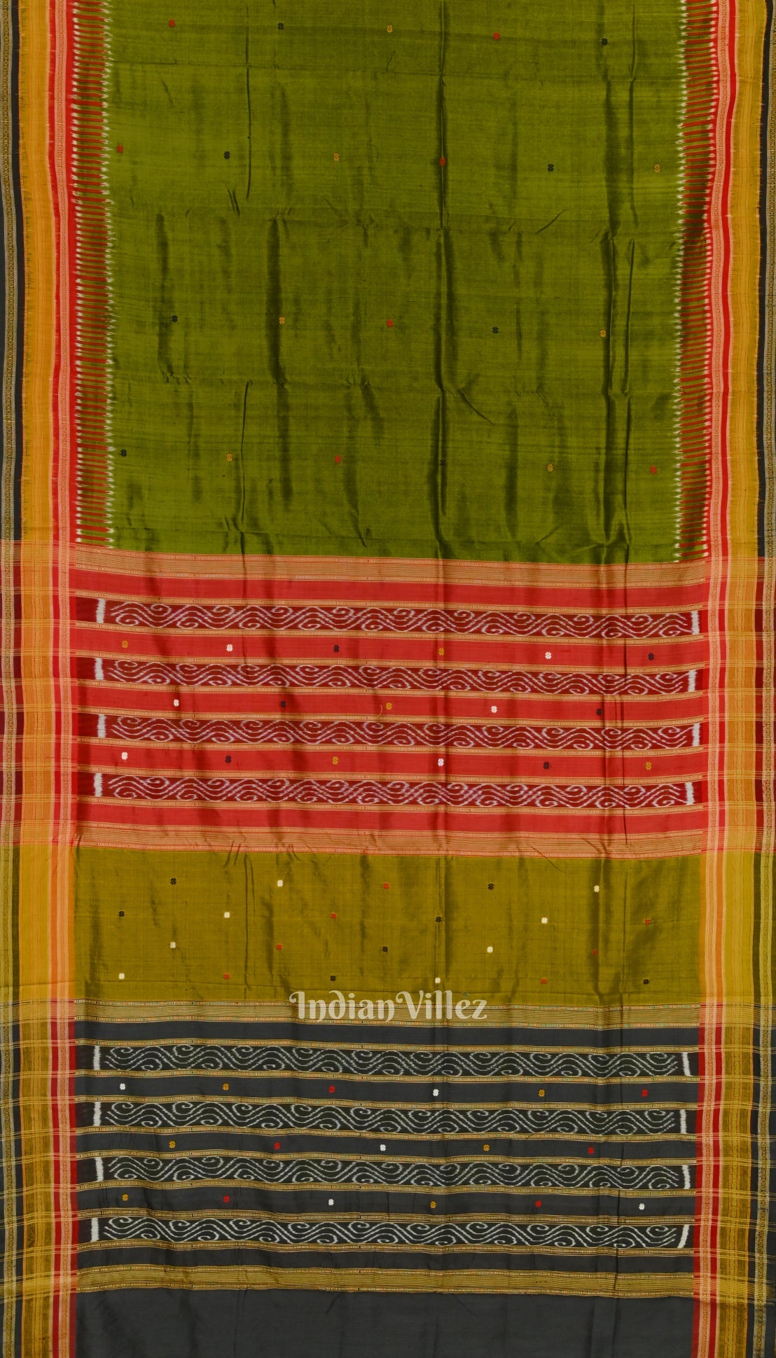 Green Red Kathiphera Odisha Ikat Khandua Silk Saree