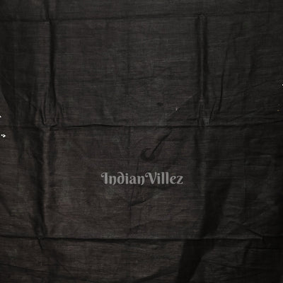 Black Radha Krishna Rasa Theme Hand-Painted Pattachitra Saree