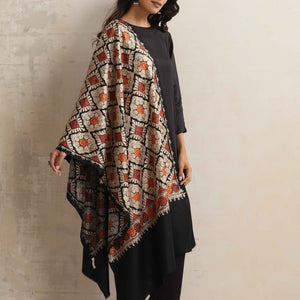 trueBrowns Black Embroidered Woollen Stole