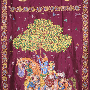 Magenta Pink Kandarpa Ashwa Hand-Painted Pattachitra Saree