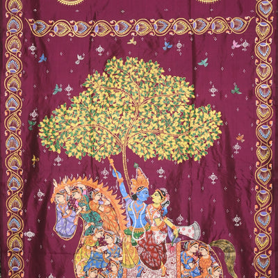 Magenta Pink Kandarpa Ashwa Hand-Painted Pattachitra Saree