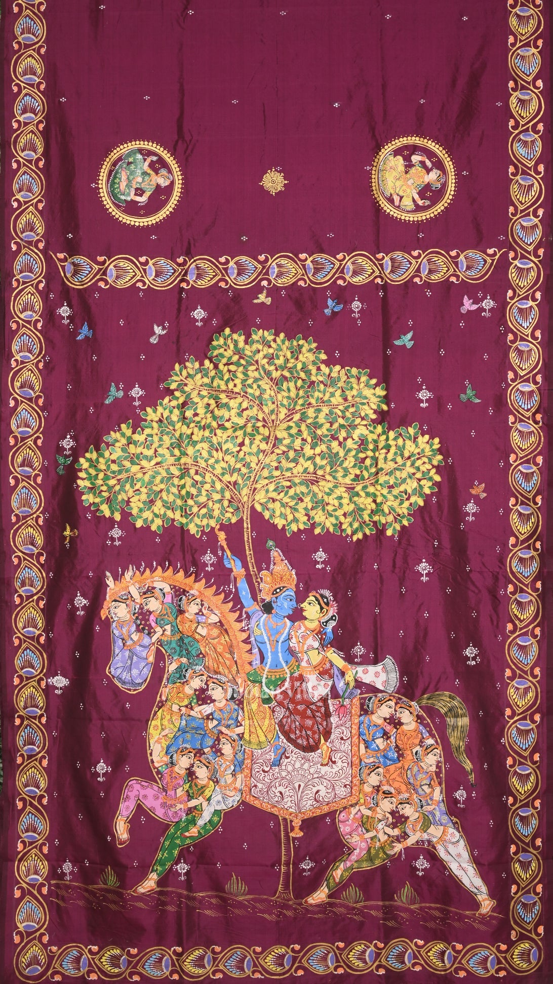 Magenta Pink Kandarpa Ashwa Hand-Painted Pattachitra Saree