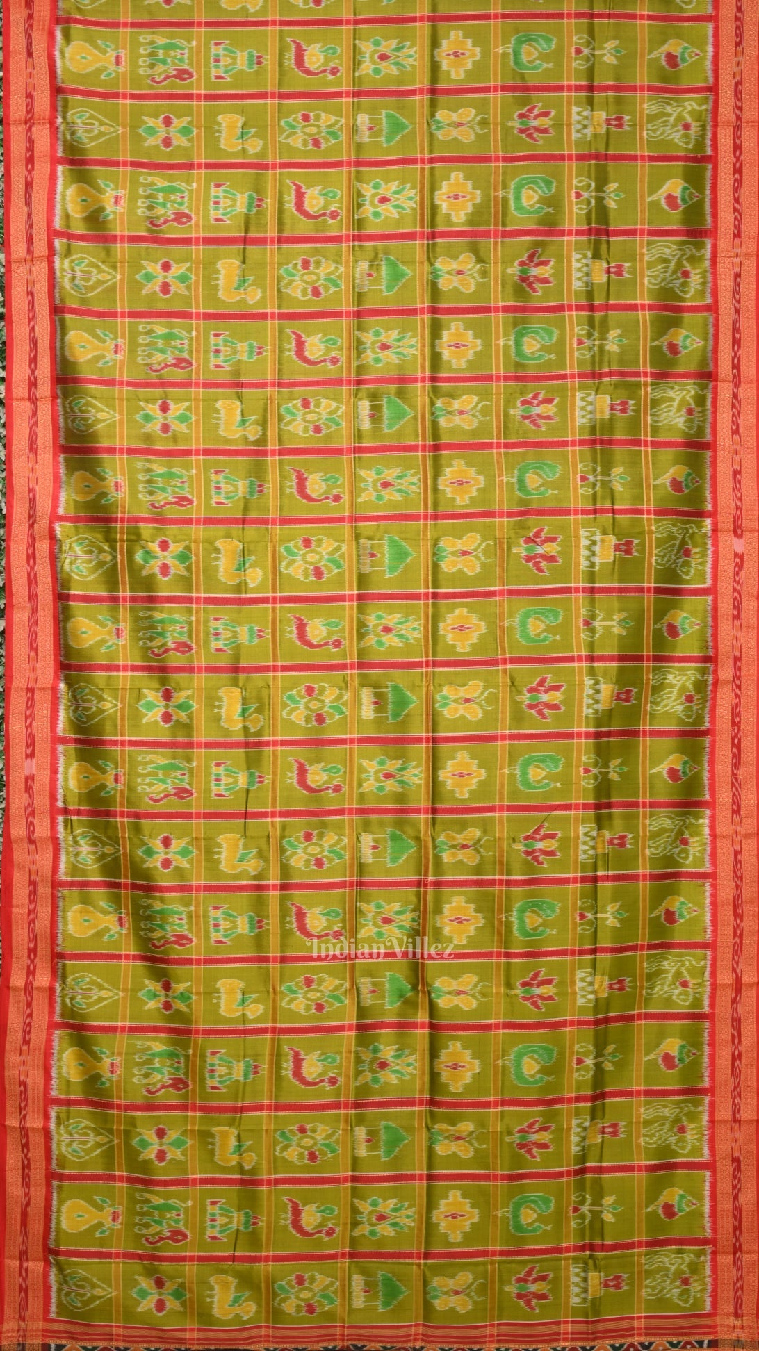 Mehendi Green Nabakothi Odisha Ikat Khandua Silk Saree with Nartaki Anchal