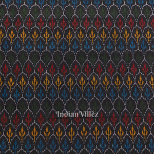 Black Tribal Motif Pochampally Ikat Silk & Cotton (Sico) Fabric
