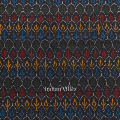 Black Tribal Motif Pochampally Ikat Silk & Cotton (Sico) Fabric