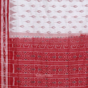 White Red Mayur Chandrika Maniabandha Cotton Saree