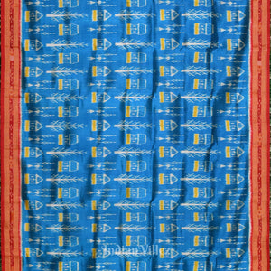 Aqua Blue Tribal Theme Odisha Handloom Khandua Silk Saree