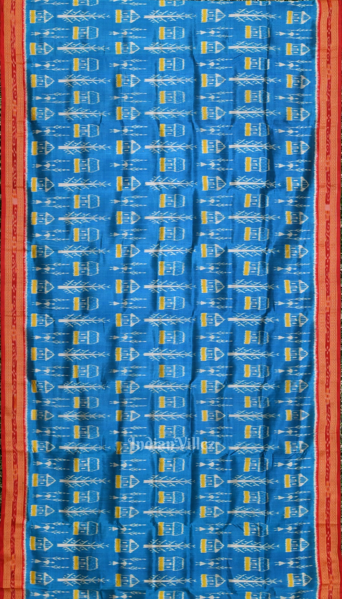 Aqua Blue Tribal Theme Odisha Handloom Khandua Silk Saree