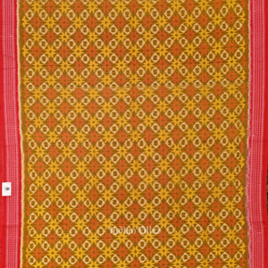 Lemon Yellow Red Ikat Sambalpuri Pure Cotton Saree