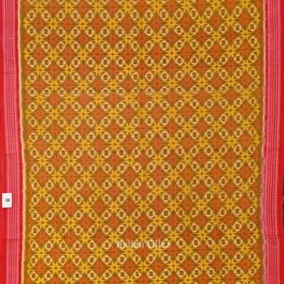Lemon Yellow Red Ikat Sambalpuri Pure Cotton Saree