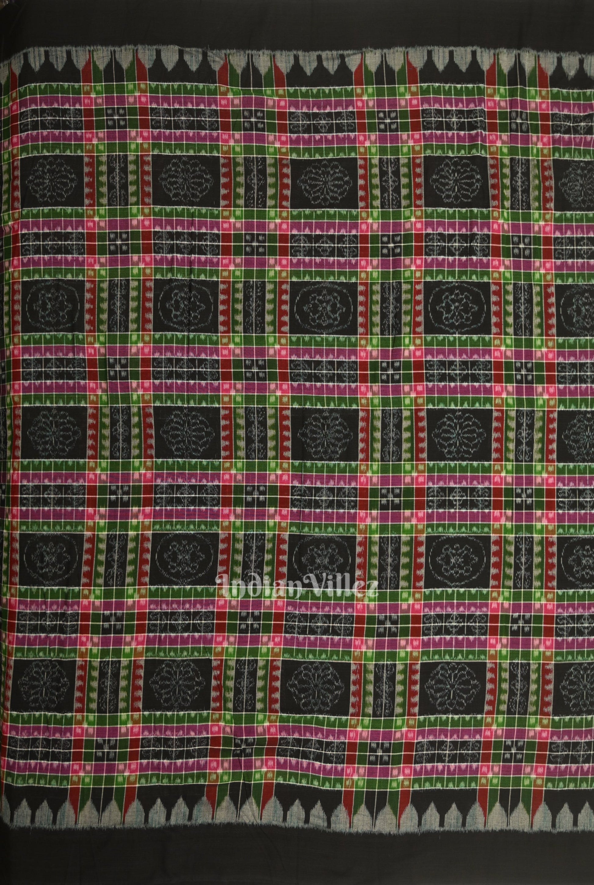 Black with Multi Color Utkalaxmi Sambalpuri Ikat Cotton Fabric