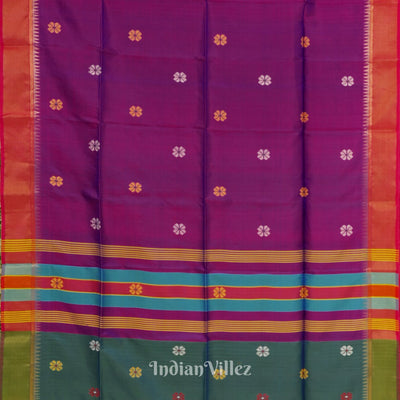 Maroon With Green Pure Bishnupuri Silk Saree