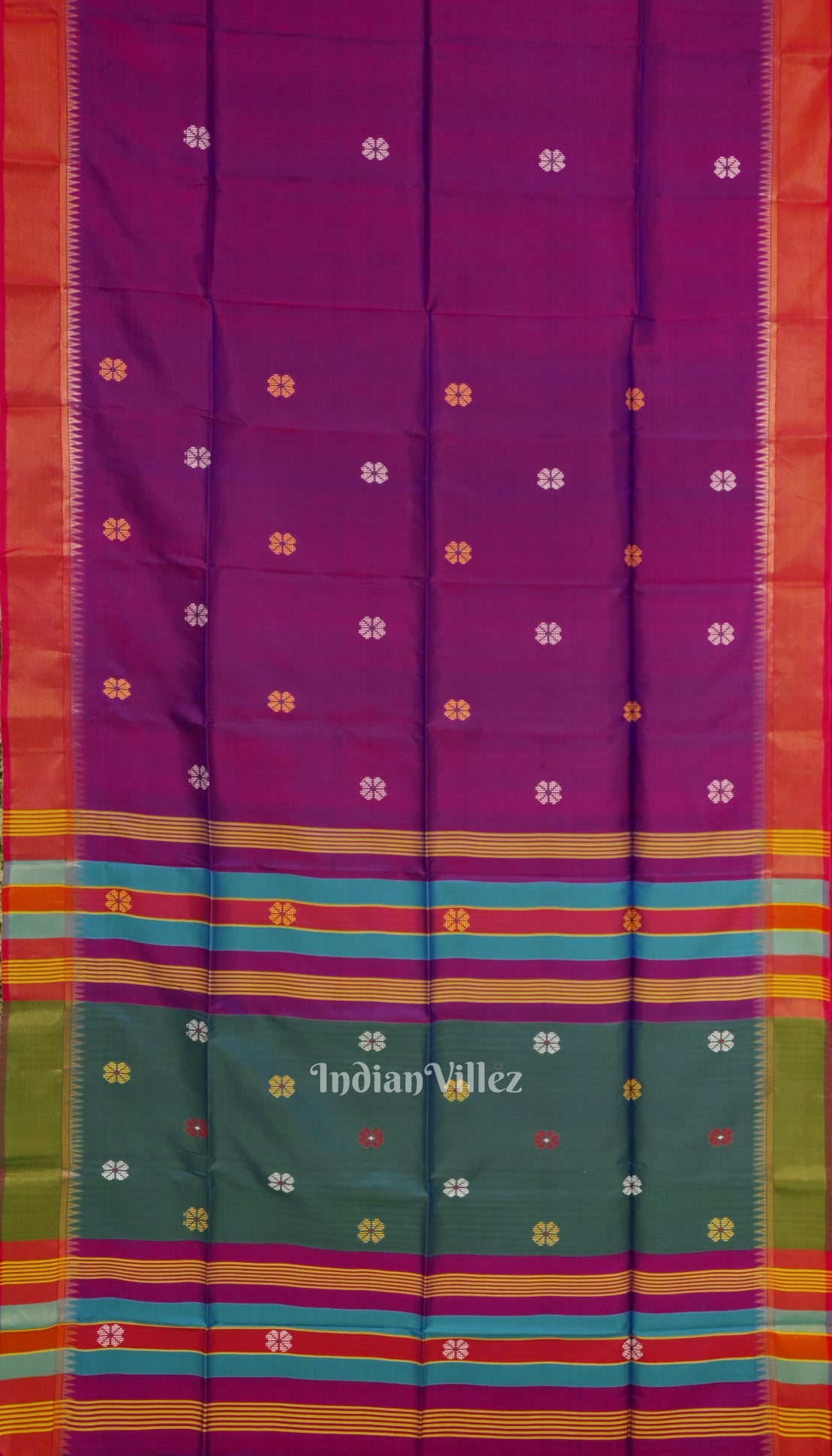 Maroon With Green Pure Bishnupuri Silk Saree