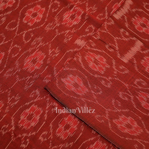 Deep Maroon Floral Theme Sambalpuri Ikat Cotton Fabric