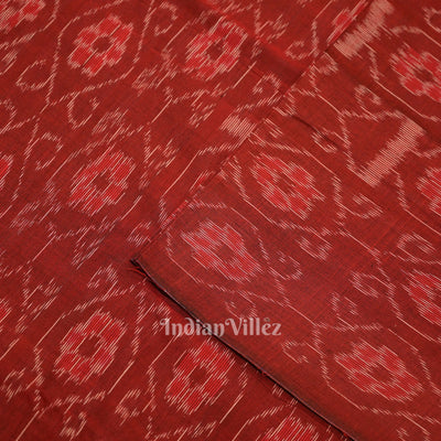 Deep Maroon Floral Theme Sambalpuri Ikat Cotton Fabric