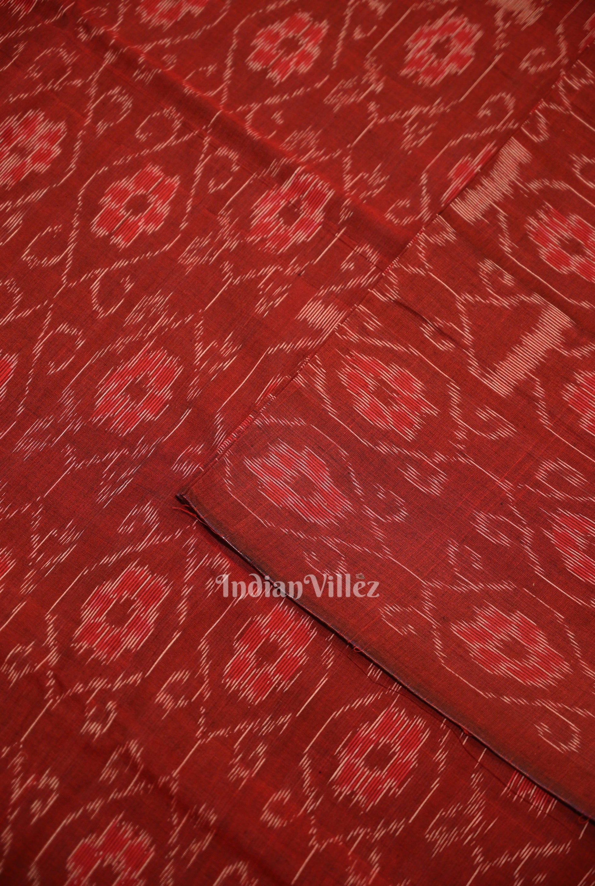 Deep Maroon Floral Theme Sambalpuri Ikat Cotton Fabric