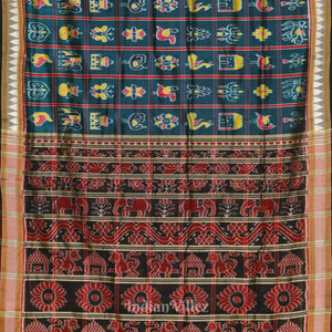 Forest Green Nabakothi Theme Odisha Ikat Khandua Silk Saree