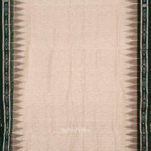 Cream Green Jharana Maniabandha Cotton Saree