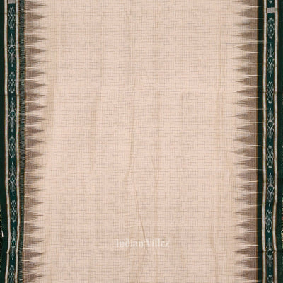 Cream Green Jharana Maniabandha Cotton Saree