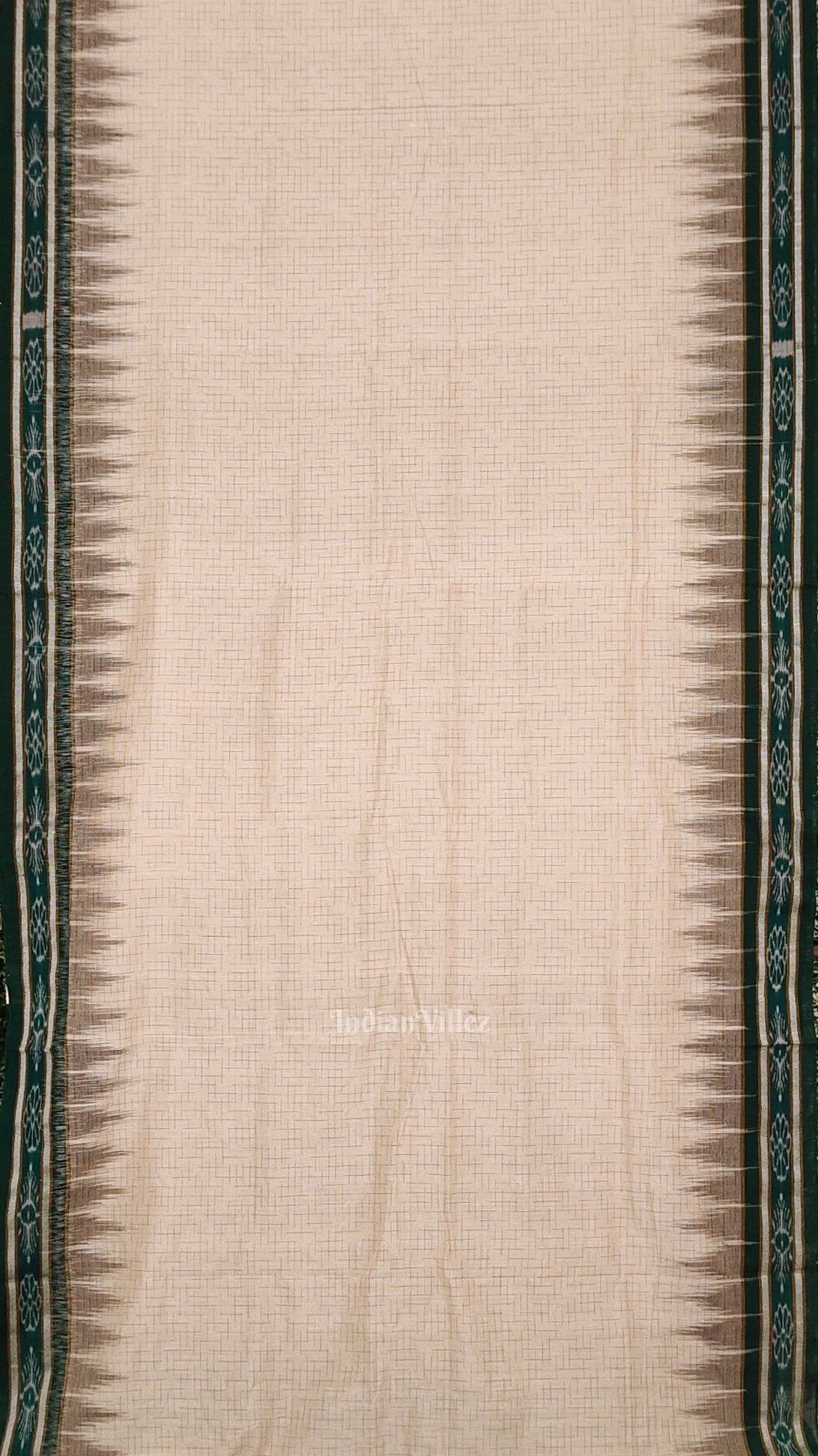 Cream Green Jharana Maniabandha Cotton Saree