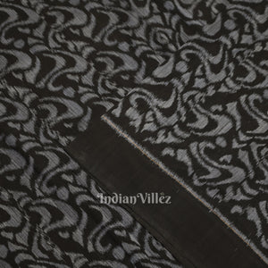 Black Silver Floral Motif Sambalpuri Odisha Ikat Cotton Fabric