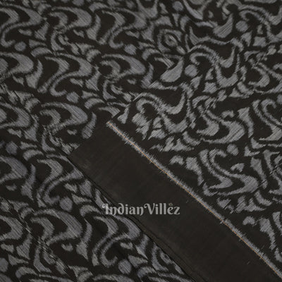 Black Silver Floral Motif Sambalpuri Odisha Ikat Cotton Fabric