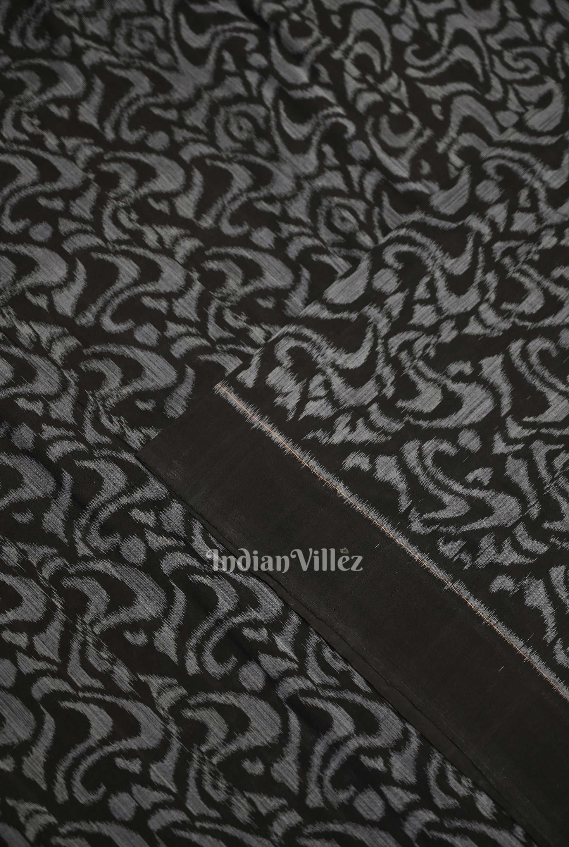 Black Silver Floral Motif Sambalpuri Odisha Ikat Cotton Fabric
