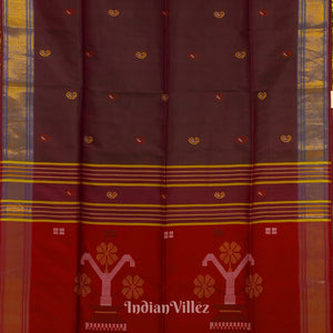 Red With Coffee Dual Tone Pure Bishnupuri  Silk Saree