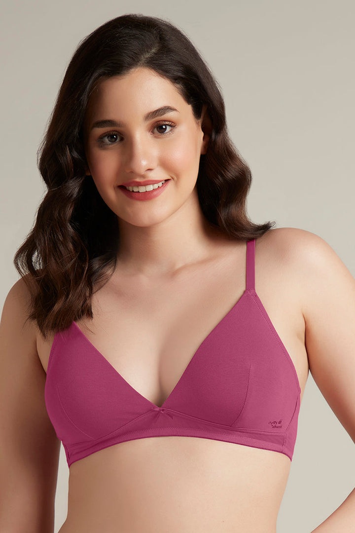 Trendy Plunge Padded Non-Wired Cotton Bra - Malaga