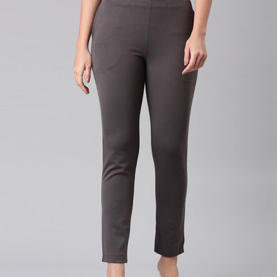 Women Solid Silver Grey Mid Rise Smart Fit Kurti Pant