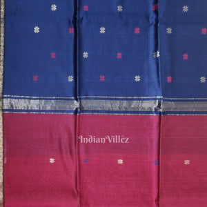 Purple Wine with Blue Pure Silk Cotton Maheshwari Saree