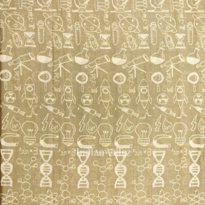 Light Beige Sceince Theme Sambalpuri Odisha Ikat Cotton Fabric