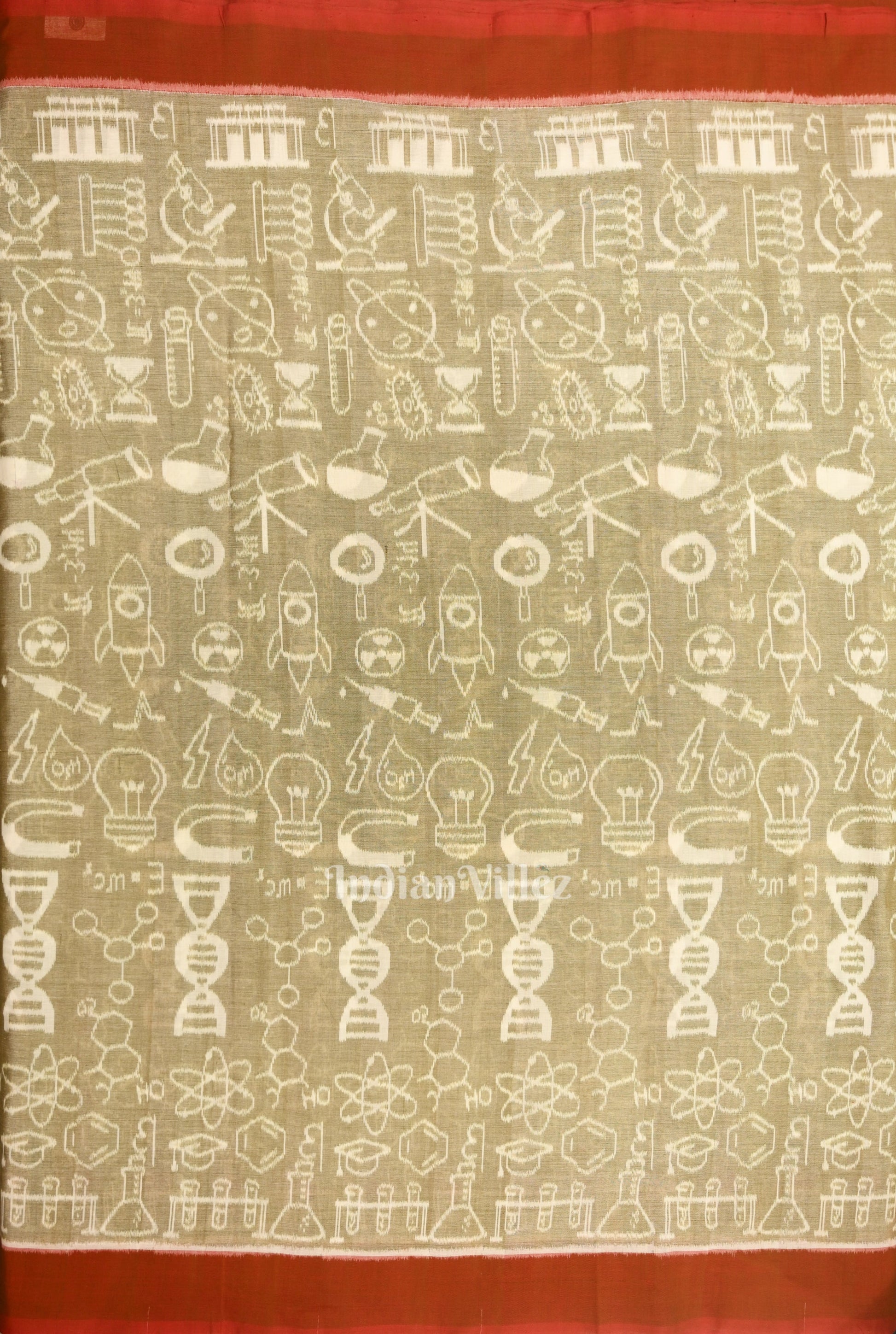 Light Beige Sceince Theme Sambalpuri Odisha Ikat Cotton Fabric