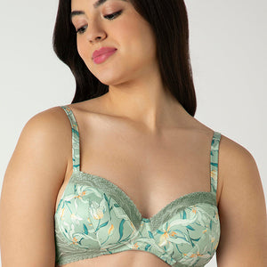 Demure Padded Non-Wired Demi Bra - Tulip Harmony Print