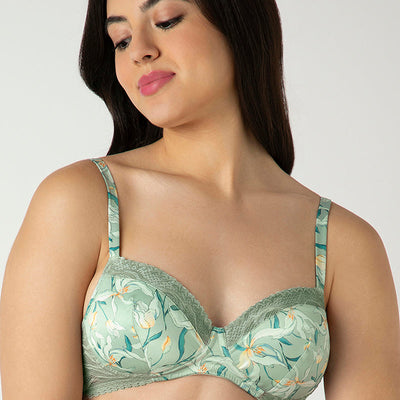 Demure Padded Non-Wired Demi Bra - Tulip Harmony Print