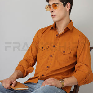 Frankshirt Double Pocket Mustard Solid Tailored Fit Cotton Casual Shirt for Man