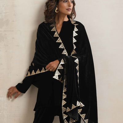 trueBrowns Black Velvet Gota Patti Stole