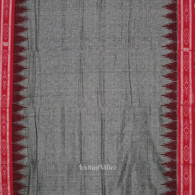Gray Maroon Jharana Maniabandha Cotton Saree