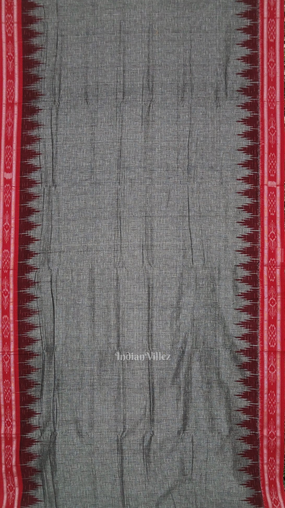 Gray Maroon Jharana Maniabandha Cotton Saree
