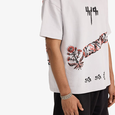 F A R A K | GREY BLOCK PRINTED T-SHIRT { GREY/GREY