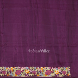 Maroon Parsi Gara Floral Motif Hand Embroidered Saree
