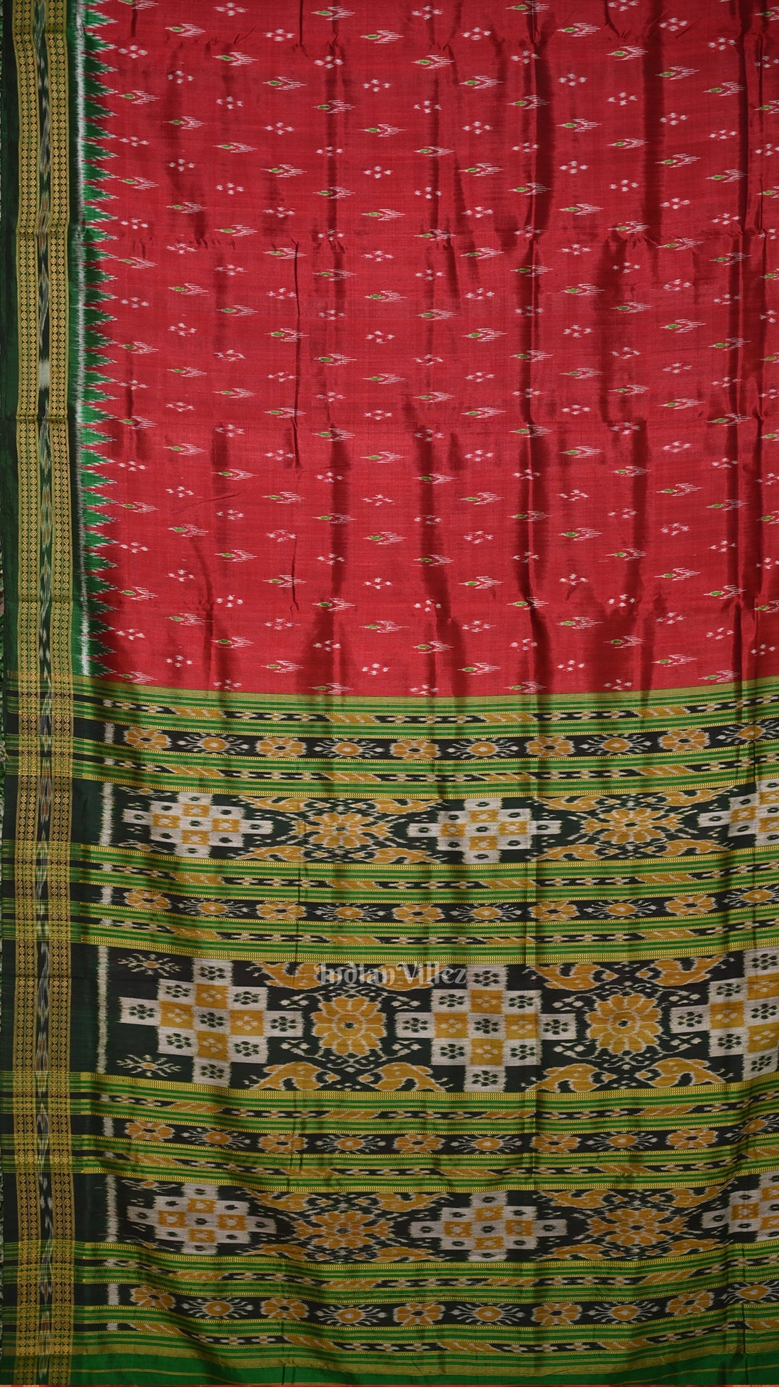 Maroon Green Mayur Chandrika Odisha Ikat Khandua Silk saree