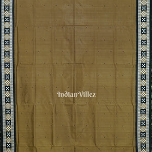 Dark Olive Green Sambalpuri Ikat Bomkai Silk Saree With Pasapali Border