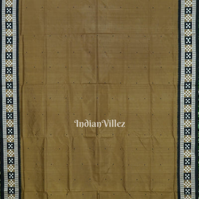 Dark Olive Green Sambalpuri Ikat Bomkai Silk Saree With Pasapali Border