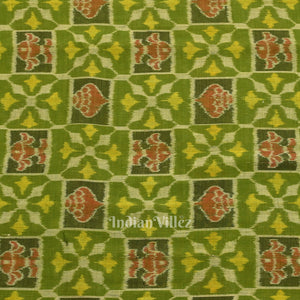 Mehendi Green Sankha Flowers Motif Sambalpuri Ikat Cotton Fabric